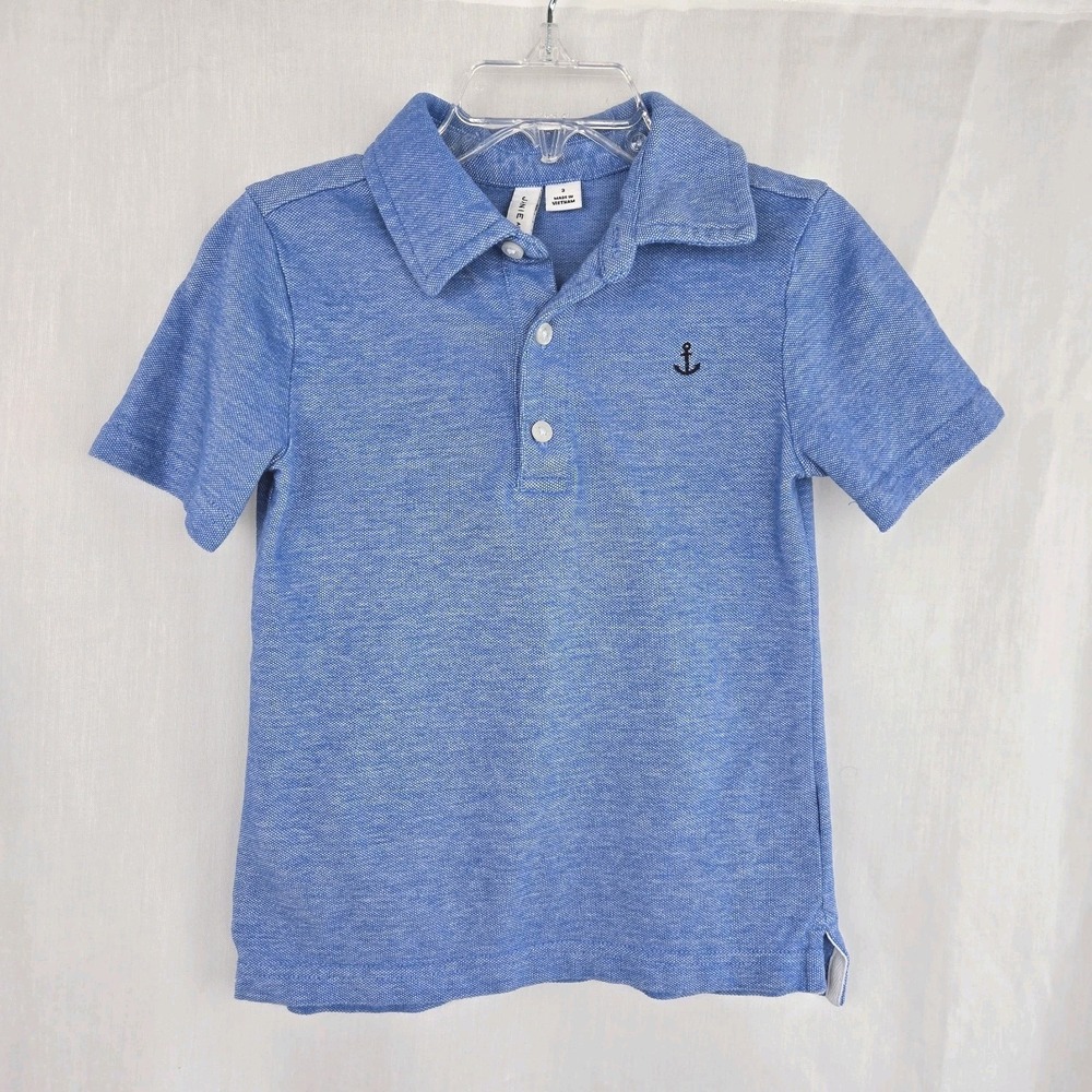 Janie And Jack Boys Blue Cotton Pique Polo Shirt Size 3 Short Sleeve Resortwear